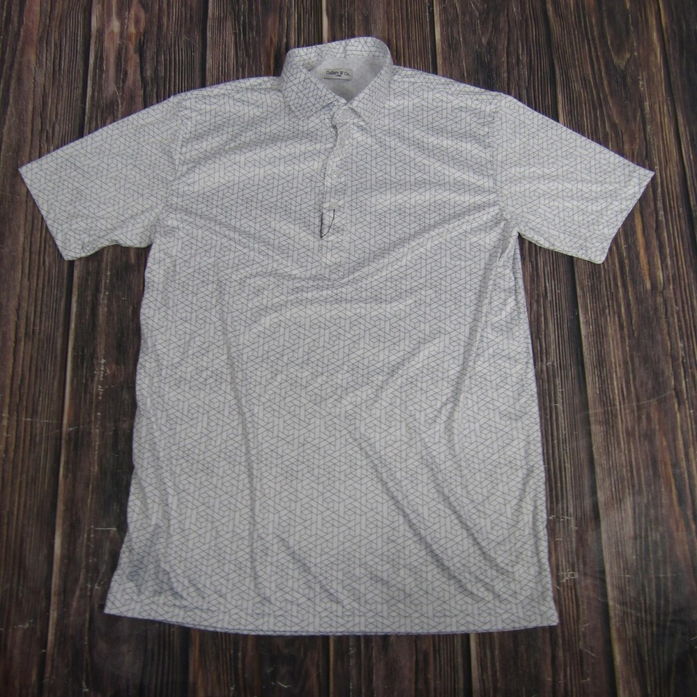 Men's Short Sleeve Polo - Light Gray Geometric Print
